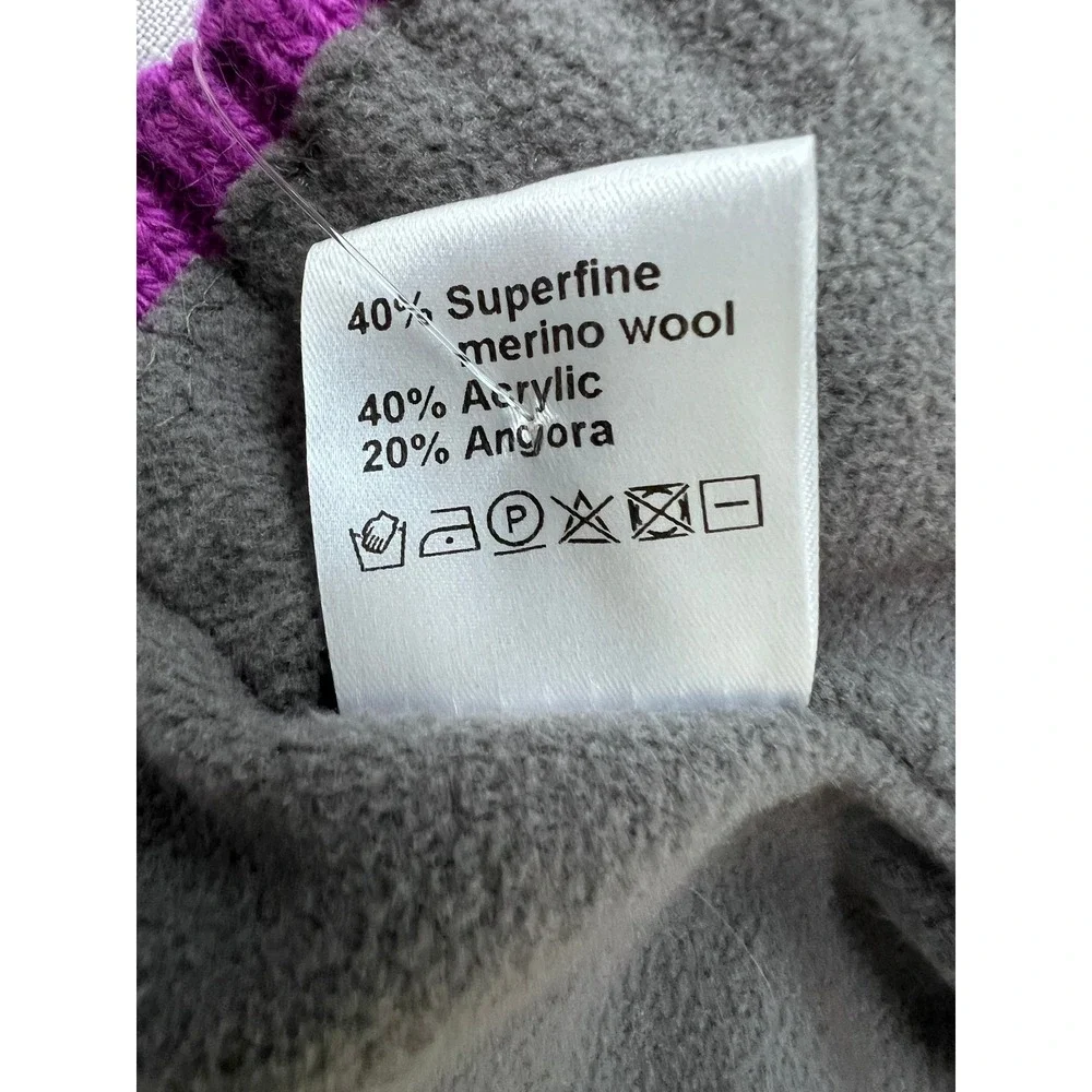 MJÚK Iceland Beanie Women OS Purple Excellent Merino Angora Fleece Lined Knit